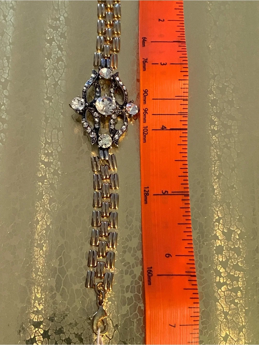 NWT Olivia Welles 14k Gold Plated Mixed Art Deco Crystal Pendant Bracelet